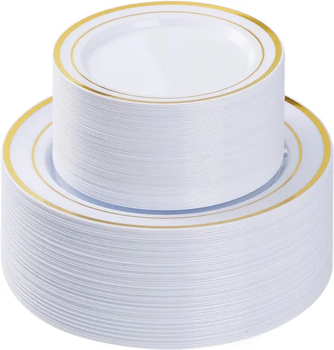 Vista 9 de BESTVIP 100 piezas de platos desechables de plástico negro, platos desechables para fiestas con 50 platos de cena y 50 platos de postre, platos