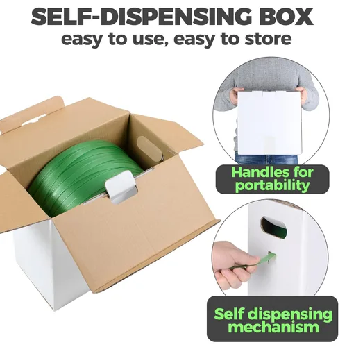 Vista 2 de Rollo de bandas de embalaje de alta resistencia, poliéster verde PET de grado industrial, bobina de correa de palé de 1000 x 5/8 x 0.035 pulgadas