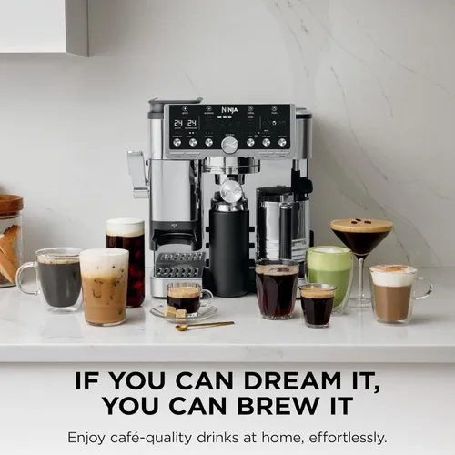 Vista 19 de Ninja Luxe Café Pro Series, máquina de café expreso, café por goteo, infusión fría, agua caliente, prensador integrado, molinillo integrado