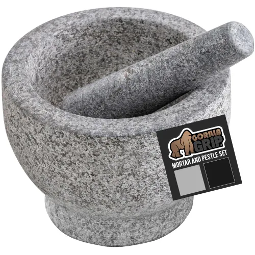 Vista 10 de GORILLA GRIP Juego de mortero y mazo de servicio pesado con base antideslizante, 100% piedra de granito molcajete tazón de guacamole, moler semillas