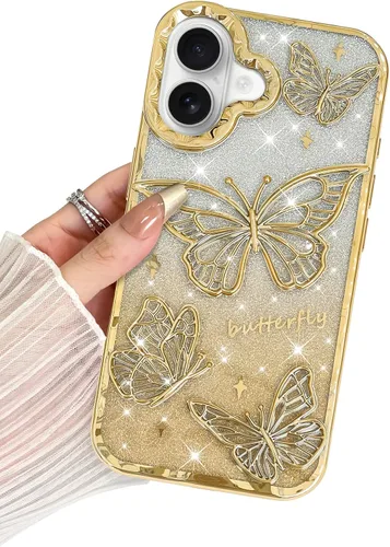 Vista 10 de BITOBE Diseñada para iPhone 16 Pro Max, Bonita Funda de Mariposa 3D Delgada con Chapado Brillante Reluciente de Lujo para Mujeres y Niñas Protectora