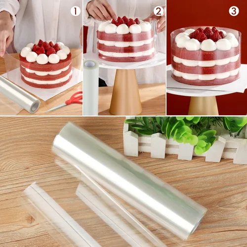 Vista 3 de GWHOLE Collar de pastel de 7.9 x 393 pulgadas, hoja de collar de pastel transparente de acetato transparente para decorar tartas