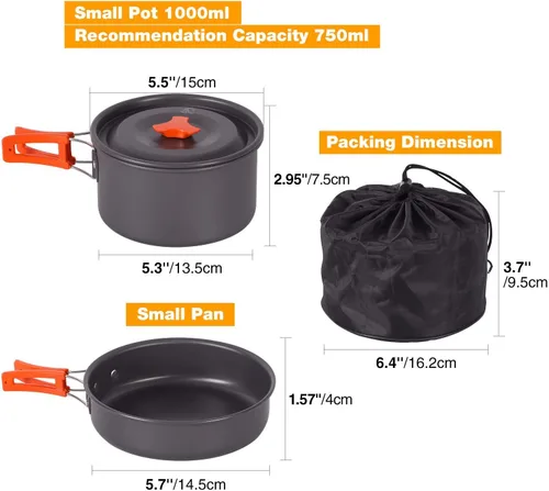Vista 3 de REDCAMP 6/10/11/12/14/15/19 piezas Kit de utensilios de cocina para camping, equipo de camping, ollas, sartenes, soperas, cucharas apilables