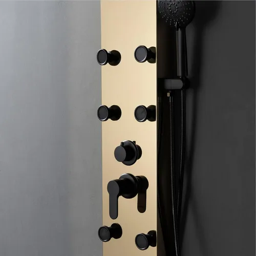 Vista 8 de BWE Sistema de torre de panel de ducha moderno de acero inoxidable, grifo de 3 funciones, cabezal de ducha de lluvia, rociador de mano, chorros