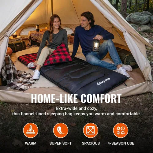 Vista 2 de KingCamp Sleeping Bag for Adults, Cold Weather & Warm XL Big and Tall Flannel Sleeping Bags with Compression Sack Portable Waterproof Essentials