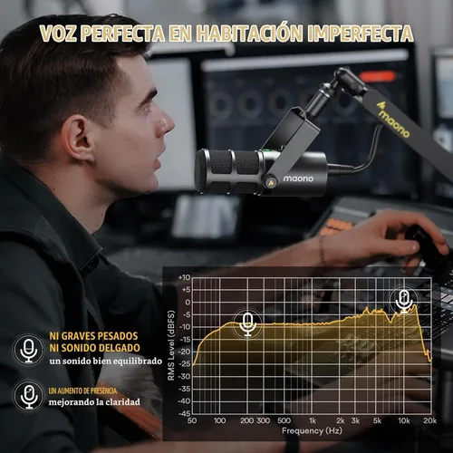 Vista 2 de MAONO Micrófono dinámico PD400X con brazo de brazo BA92 para podcast, estudio, transmisión, grabación, voz