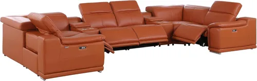 Vista 488 de BlackJack Furniture Venice - Sofá modular de cuero italiano de grano superior de 5 piezas con 3 reclinables eléctricos, reposacabezas ajustable