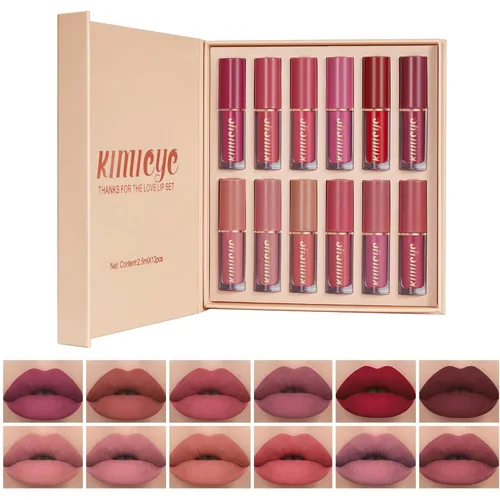 Vista 9 de Juego de 12 lápices labiales líquidos mate aterciopelados, impermeables, de larga duración, secado rápido, antiadherentes, kit de tinte labial nude