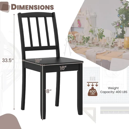 Vista 2 de NAFORT Juego de 2 sillas de comedor de madera, color negro, sillas de cocina sin brazos con marco de madera de goma maciza, almohadillas