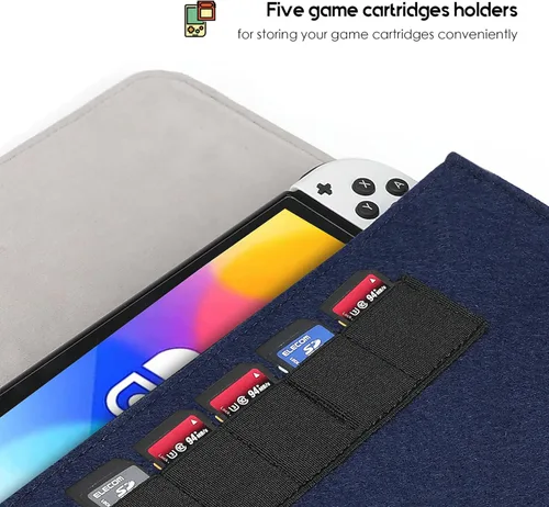 Vista 4 de ProCase Estuche de transporte para Nintendo Switch OLED y Nintendo Switch, bolsa de viaje portátil ultra delgada bolsa de fieltro con 5 soportes