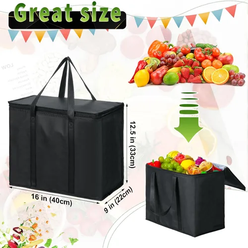 Vista 2 de Kenning 8 piezas de bolsas de compra grandes aisladas reutilizables con cremallera resistente y asas, bolsas de transporte enfriadoras plegables