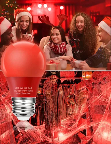 Vista 5 de Bombillas rojas A15 para decoración de Halloween, bombilla de color de 5 W equivalente a 40 vatios, bombilla LED roja de base media E26