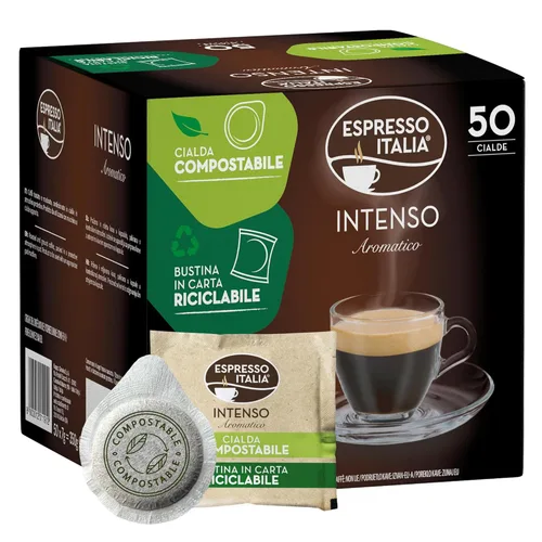 Vista 2 de Espresso Italia ESE Cialde Pods - 50 cápsulas compostables INTENSO AROMATICO Café italiano. Tostado oscuro