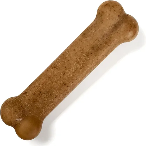 Vista 13 de Nylabone Paquete de 4 juguetes masticables fuertes para perros, hechos con tocino real, bisonte, venado, carne de res y pollo, huesos duraderos