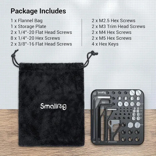 Vista 7 de SmallRig 20 tornillos y placa de almacenamiento de llaves hexagonales con tornillos de acero inoxidable de 1/4"-20 3/8"-16 M2.5 M3 M4 M5 y 4 llaves