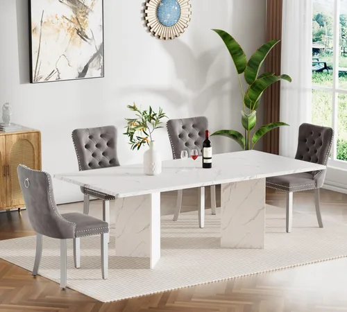 Vista 9 de Mesa de comedor blanca de 62.99 a 78.7 pulgadas para 6, 8 y 10, moderna mesa extensible de cocina de granja, mesas de conferencias ampliables largas