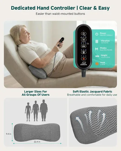 Vista 8 de Almohada de apoyo lumbar 3 en 1, masajeador de espalda de elevación de aire Gris-oscuro