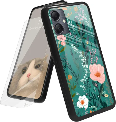 Vista 193 de Funda para Samsung Galaxy A12 5G con protector de pantalla, parte trasera de vidrio templado + TPU de silicona suave que absorbe los golpes