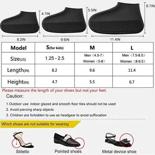 Vista 5 de ZOSTLAND Fundas impermeables de silicona para zapatos, calcetines de lluvia, reutilizables, plegables, antideslizantes, para zapatos, botas