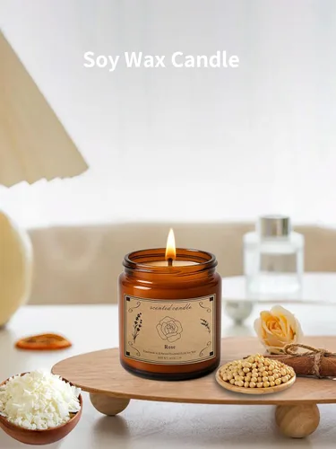 Vista 3 de Velas perfumadas, vela perfumada en tarro grande de 16 onzas, vela de cera de soja rosa con 100 horas de tiempo de combustión, vela de aromaterapia