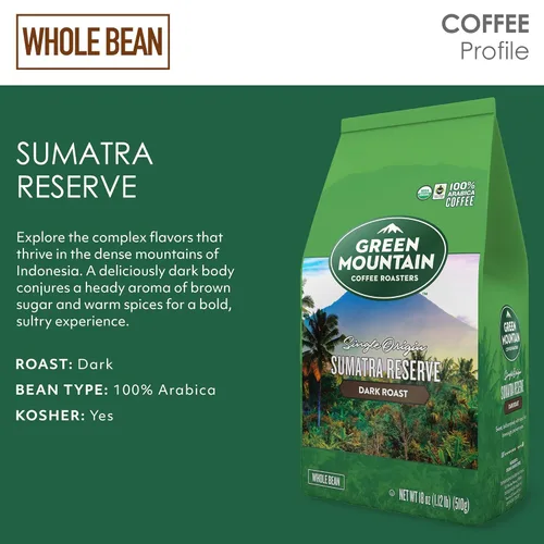 Vista 4 de Green Mountain Coffee Roasters Sumatra Reserve, café de grano entero, tostado oscuro, en bolsa de 18 onzas (paquete de 2)