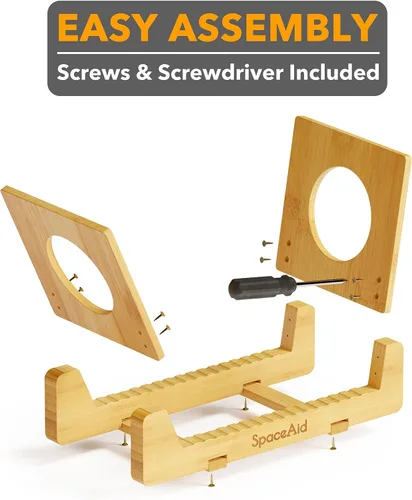 Vista 7 de SpaceAid Estante de almacenamiento de discos de vinilo de bambú, con capacidad para hasta 50 álbumes, LPs de 7 o 12 pulgadas, soporte de vinilo