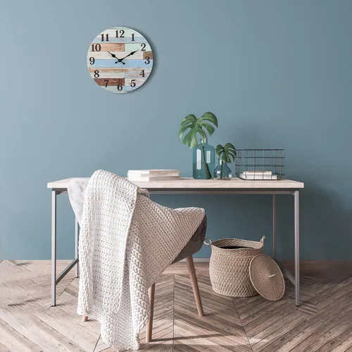 Vista 7 de Stonebriar - Reloj de pared de madera rústica, funciona con pilas, decoración de pared clásica de granja para la cocina, sala, dormitorio u oficina