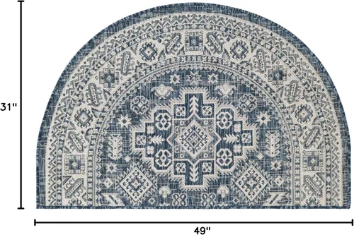 Vista 309 de Unique Loom Outdoor Aztec Collection Alfombra de área - Chalca (10 pies, redonda, azul/marfil)