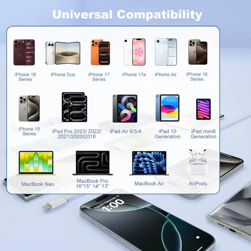 Vista 8 de Cable CarPlay para iPhone 18/17/16/15/iPhone Duo, cable USB a USB C de 6 Blanco