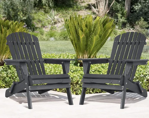 Vista 11 de Silla plegable Adirondack, silla de césped resistente a la intemperie, sillas modernas para fogatas al aire libre, sillas para patio, césped, Negro