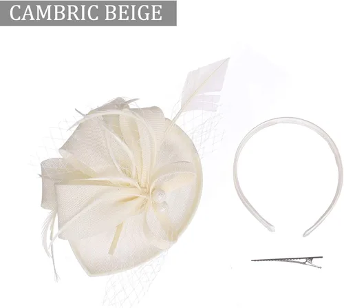 Vista 5 de FELIZHOUSE Tocado para mujer, para fiesta de té, diadema, Derby, boda, iglesia, cóctel, plumas, clip para el cabello