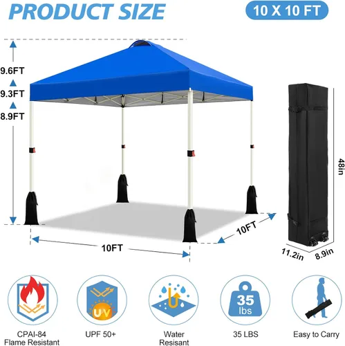 Vista 6 de WEIZE Tienda de campaña desplegable de 10 x 10 pies, tienda de campaña con 1 botón, refugio portátil instantáneo de altura ajustable, bolsa