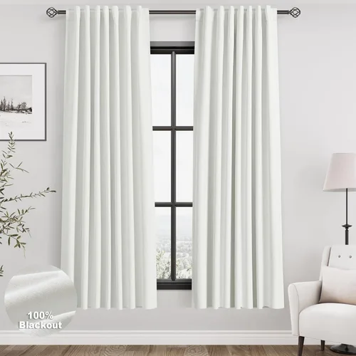 Vista 104 de Cortinas de lino verde aguamarina de 102 pulgadas de largo con pestaña trasera, bolsillo para barra, cortinas de lino opacas que absorben el sonido