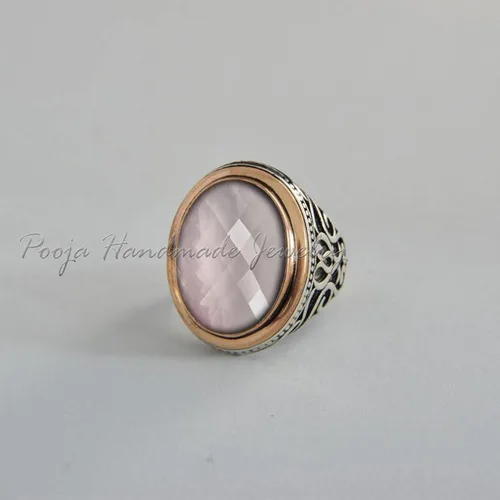 Vista 4 de 925 Sterling Silver Ring, Rose Quartz Men Ring, Men Handmade Statement Ring, Vintage Ring, Signet Men Ring, Pink Quartz Men Ring, Cocktail Ring, Two