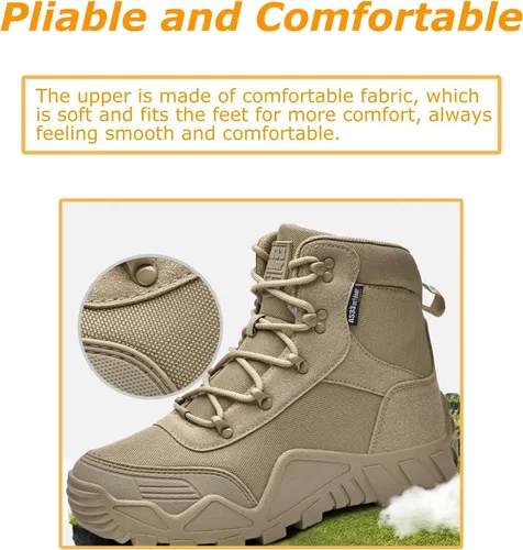 Vista 3 de Kervaky Botas tácticas militares para hombre, botas de trabajo para exteriores, impermeables, botas de senderismo, botas de combate ligeras