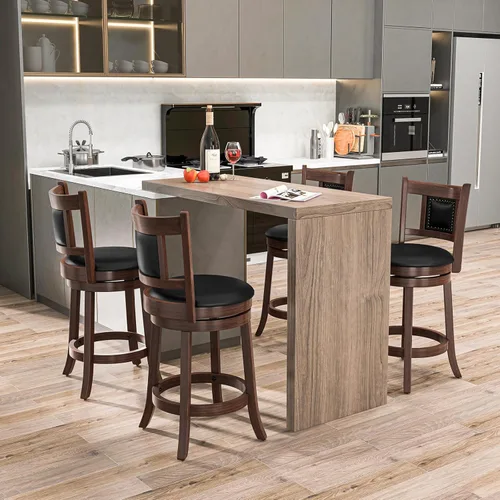 Vista 12 de Giantex Juego de 2 taburetes de bar giratorios de 30.5 pulgadas de altura de barra con respaldo ergonómico, asiento acolchado suave, patas de madera