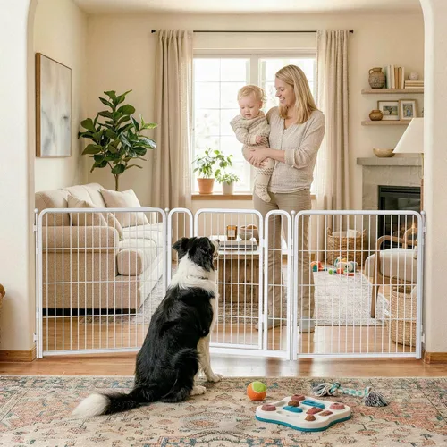 Vista 15 de FXW Puerta para perros extra ancha diseñada para uso en interiores, ancho ajustable de hasta 165 pulgadas de ancho