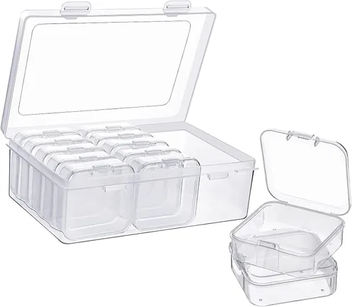 Vista 10 de Caja organizadora de plástico transparente de 12 piezas con pestillo de cierre hermético, mini contenedores de almacenamiento pequeños, estuches