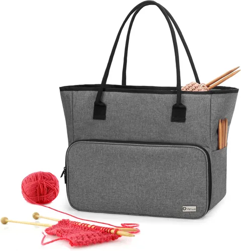 Yarwo Bolsa de ganchillo para tejer, bolsa de almacenamiento de hilo para proyectos de WIP, madejas de hilo, ganchos de ganchillo y agujas de tejer,