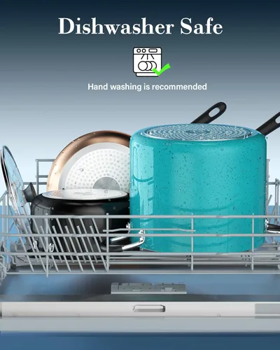 Vista 7 de Olla de stock antiadherente Cook N Home con tapa de 10.5 cuartos de galón, olla de cocina profesional profunda con tapa de vidrio, olla de stock