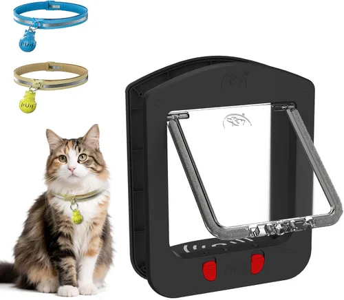 [ALUMANI] Puerta de gato para puerta interior y puerta exterior, puerta de gato con bloqueo de 4 vías con solapa magnética, puerta para mascotas