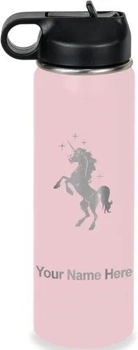 Vista 68 de LaserGram Botella de agua de doble pared abatible de 12 onzas con pajita, unicornio, grabado personalizado incluido (rosa)