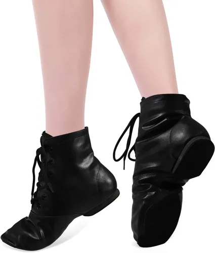 Vista 4 de Botas de baile de jazz con suela dividida para mujeres y hombres, zapatos de baile de cuero