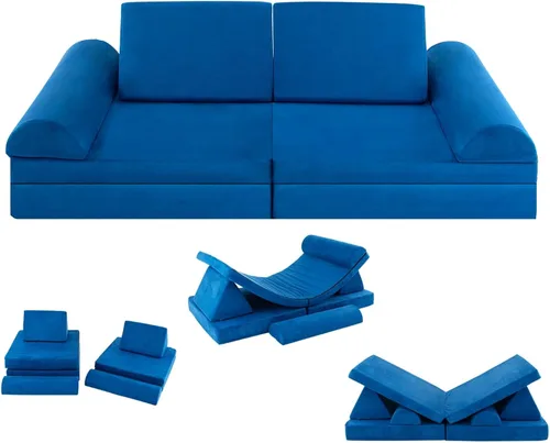 Costzon Sofá de juegos para niños, sofá plegable modular grande con asa, funda lavable a máquina, cojín de espuma convertible para sala de juegos,