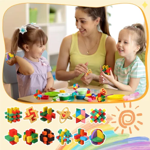 Vista 6 de Syhood Juego de 12 piezas de rompecabezas de madera para el cerebro 3D IQ Challenge Toy Games Logic Mind Smart Puzzle Box Lock Toy Brain Teaser