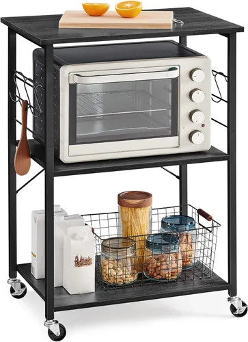 Vista 8 de VASAGLE Estante de cocina con ruedas, carrito de servicio de 31.5 pulgadas con 3 estantes, carrito de cocina, estante de microondas, para mini