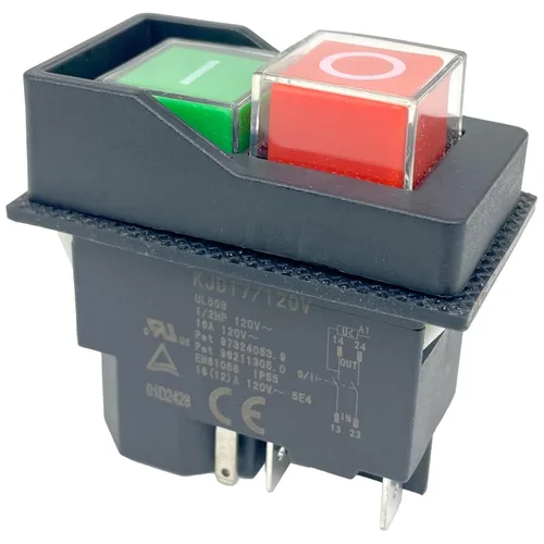 Vista 3 de Interruptor KJD17/120V Interruptor solenoide de botón pulsador de 5 pines 16A (paquete de 1) para herramientas eléctricas y maquinaria - Compatible