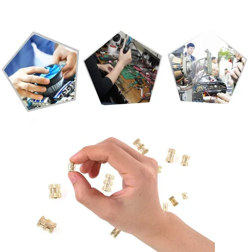 Vista 5 de MroMax Insertos roscados moleteados M3, 0.197 in (OD) x 0.157 in (alto), tuercas métricas de rosca de latón hembra M3, ajuste prensado a través