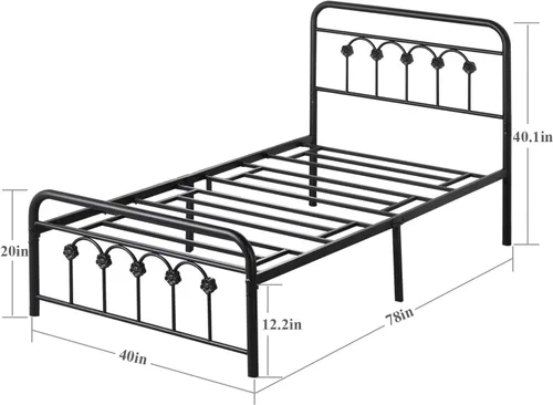 Vista 50 de VECELO Base de cama de tamaño individual con cabecero y estribo de madera, base de colchón con listones de metal fuertes y soporte antideslizante