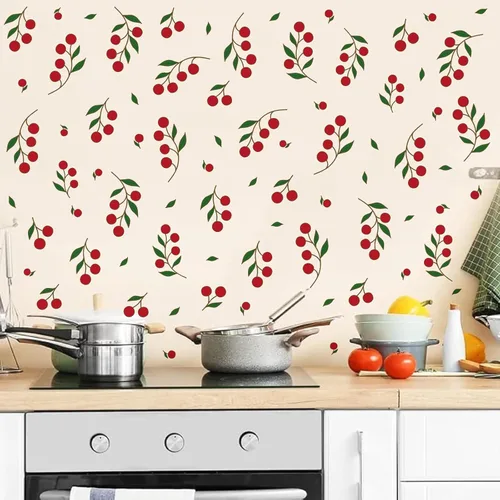Calcomanías de pared de bayas rojas, calcomanías de pared de frutas pequeñas, calcomanías de pared lindas calcomanías de frutas de verano,